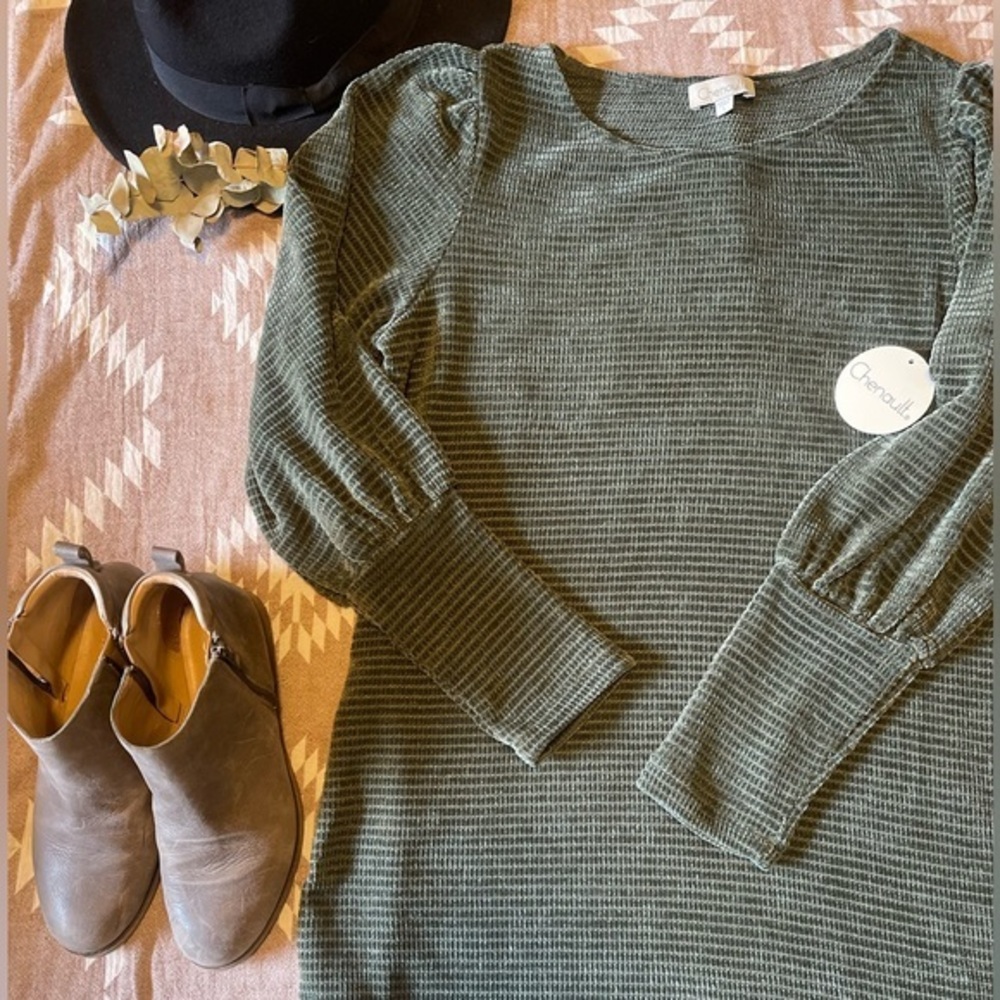 New Chenault Olive Green Rib Knit Long Sleeve Dress L